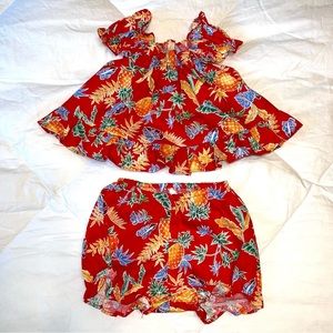 New with Tag RJC Hawaiian 2PC Infant Bloomer Set Red Floral Size 6M 100% Cotton